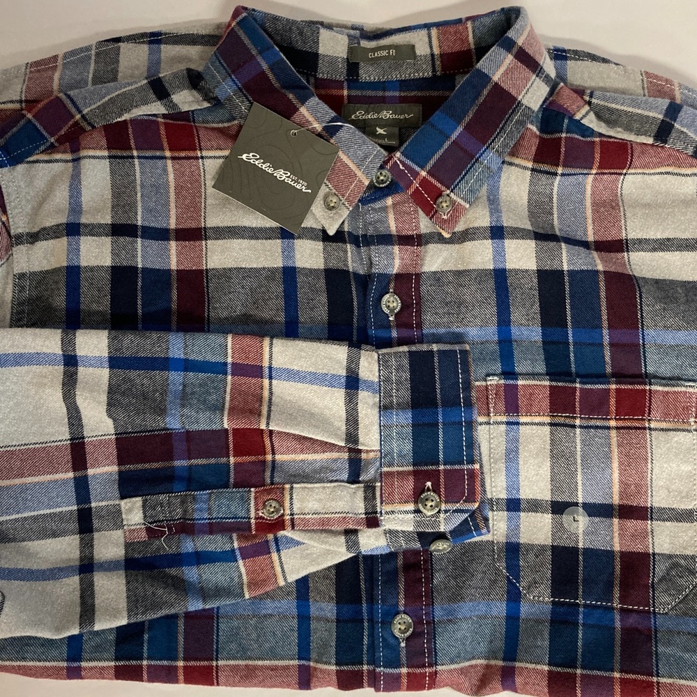EDDIE BAUER PLAID FLANNEL SHIRT SIZE LARGE NWT